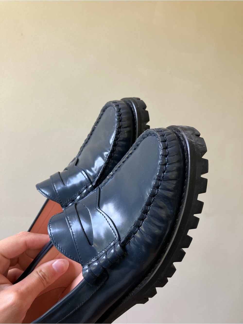 J. Crew | Winona Lug-Sole Penny Loafers in Navy Italian Spazzolato Leather - Picture 4 of 9